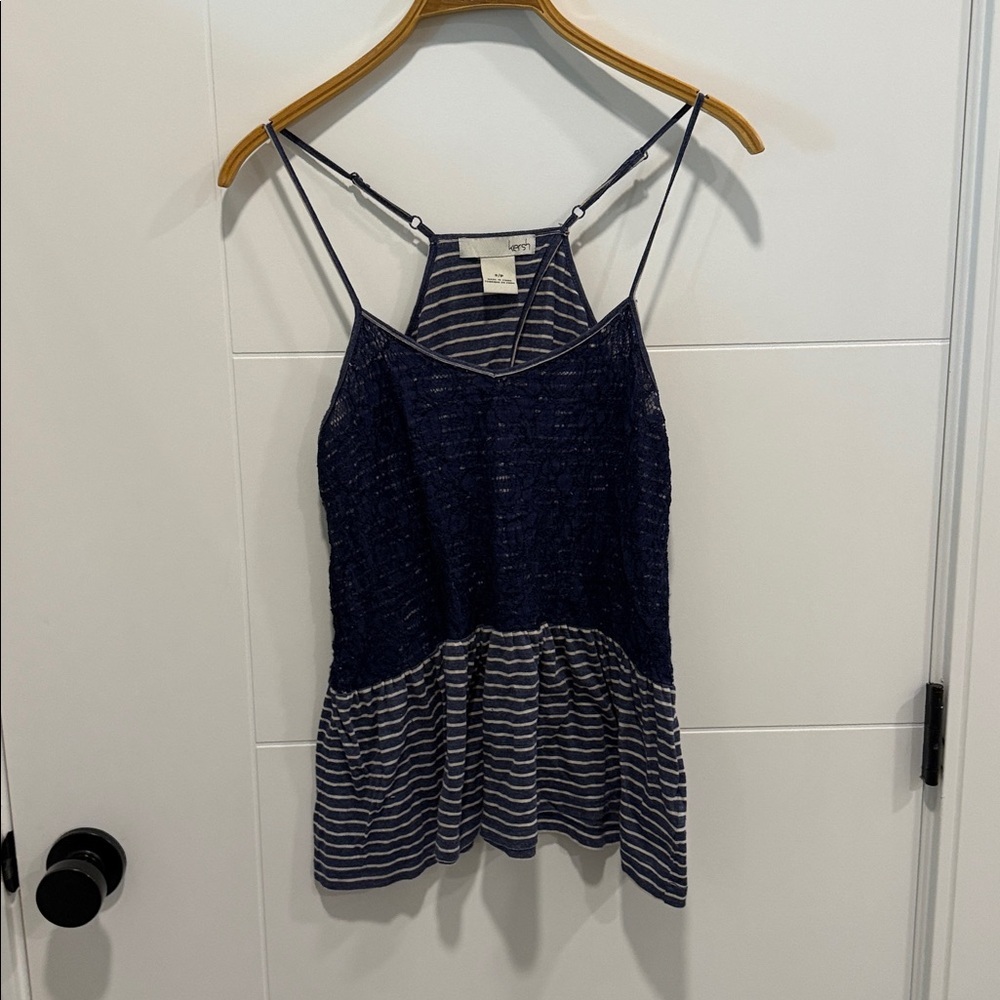 Kersh Navy and White Striped Lace Top size small